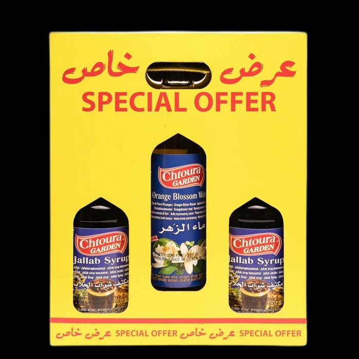 Chtoura Garden, Oferta (2xJallab Sirop 600ml+1xApa de trandafiri 500ml)x4 per cutie