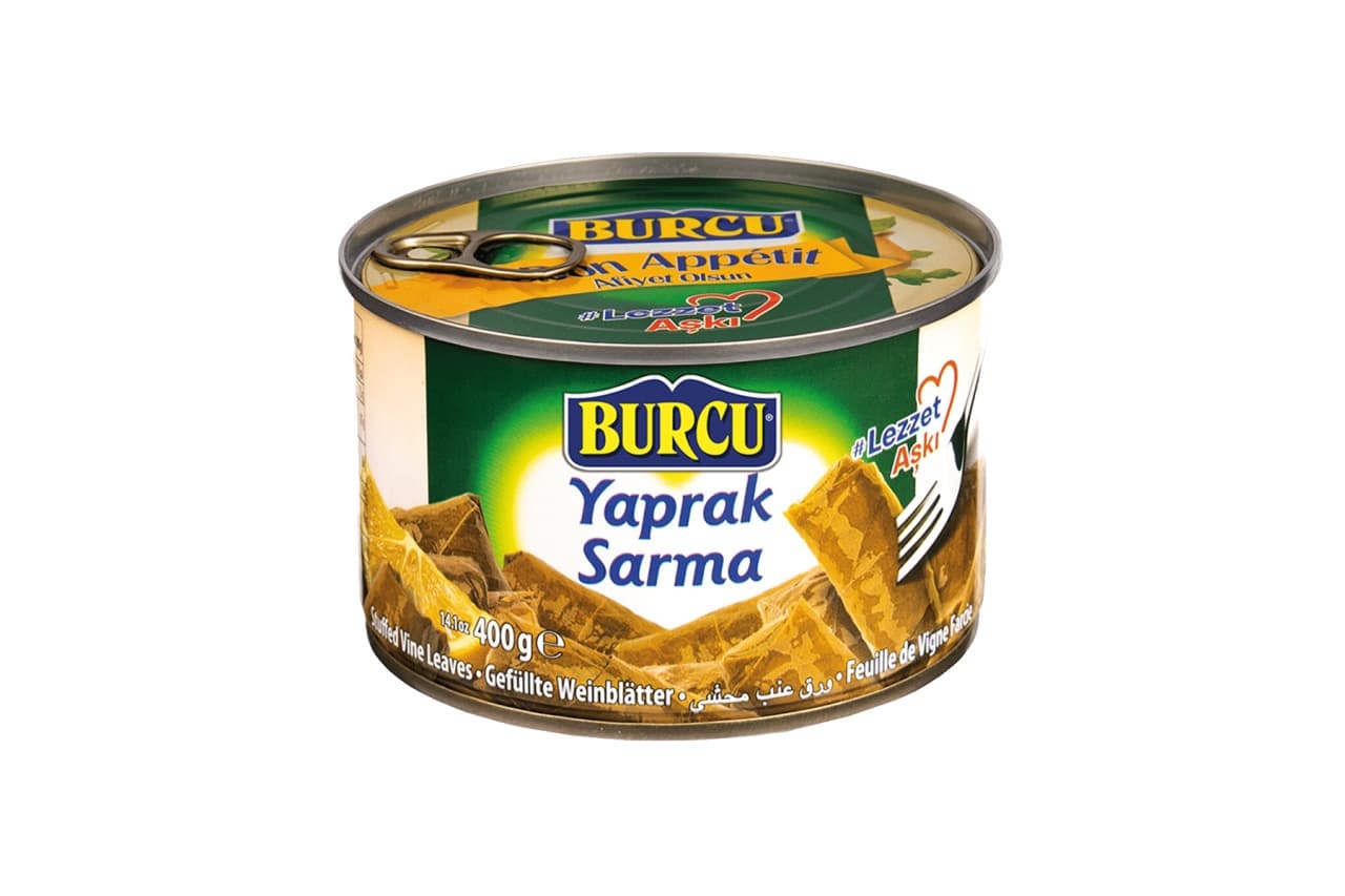 Sarmale în foi de viță umplute cu orez și ceapă în ulei de măsline Burcu 400g