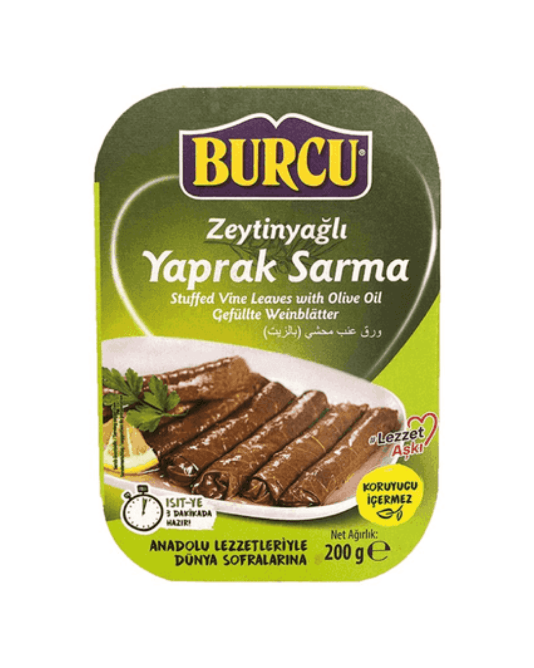 Burcu Stuffed Vine Leaves with Rice and Onion in Olive Oil 200g