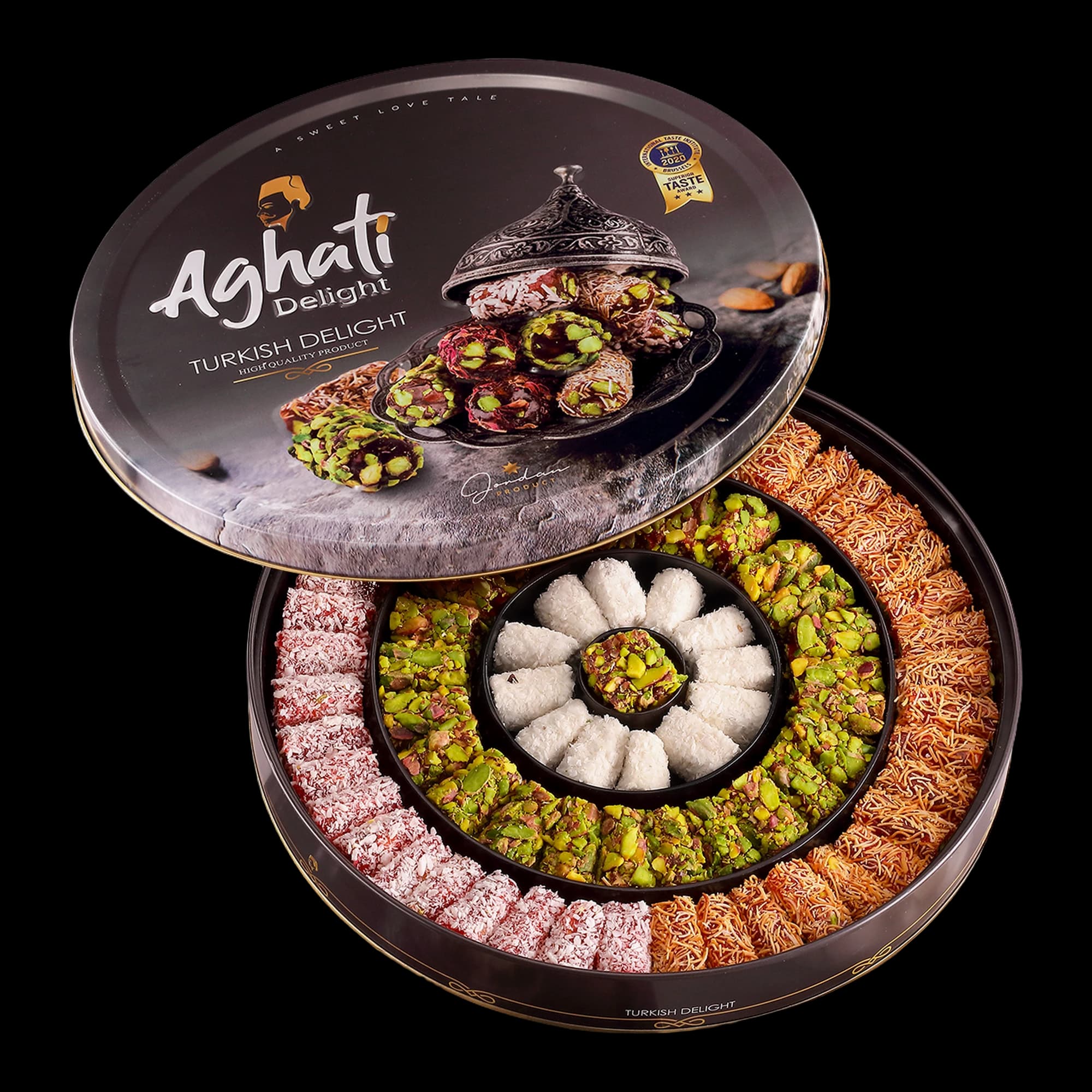Aghati Turkish Delight Roll with Pistachio (Tin Box)