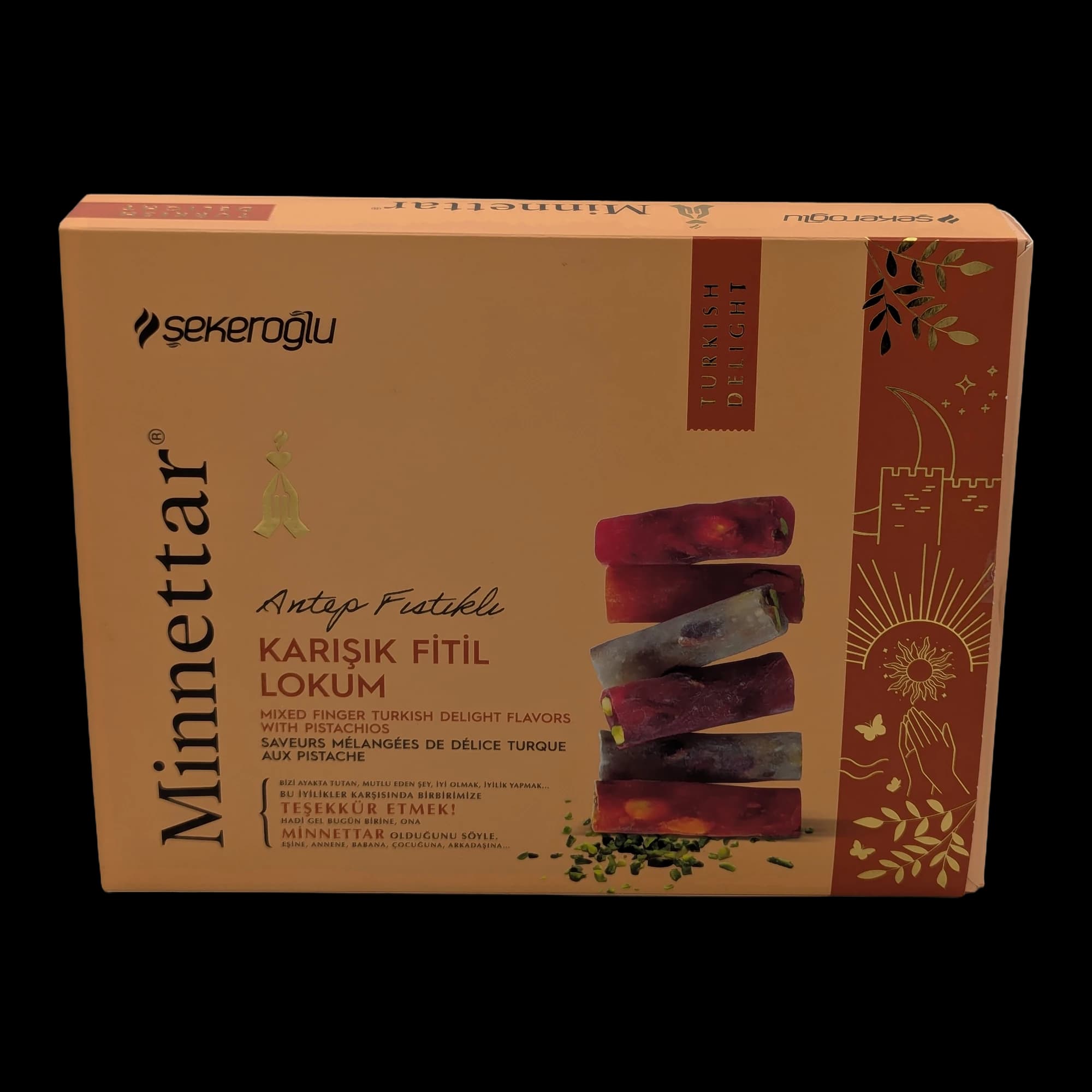 Rahat turcesc asortat în formă de deget cu fistic