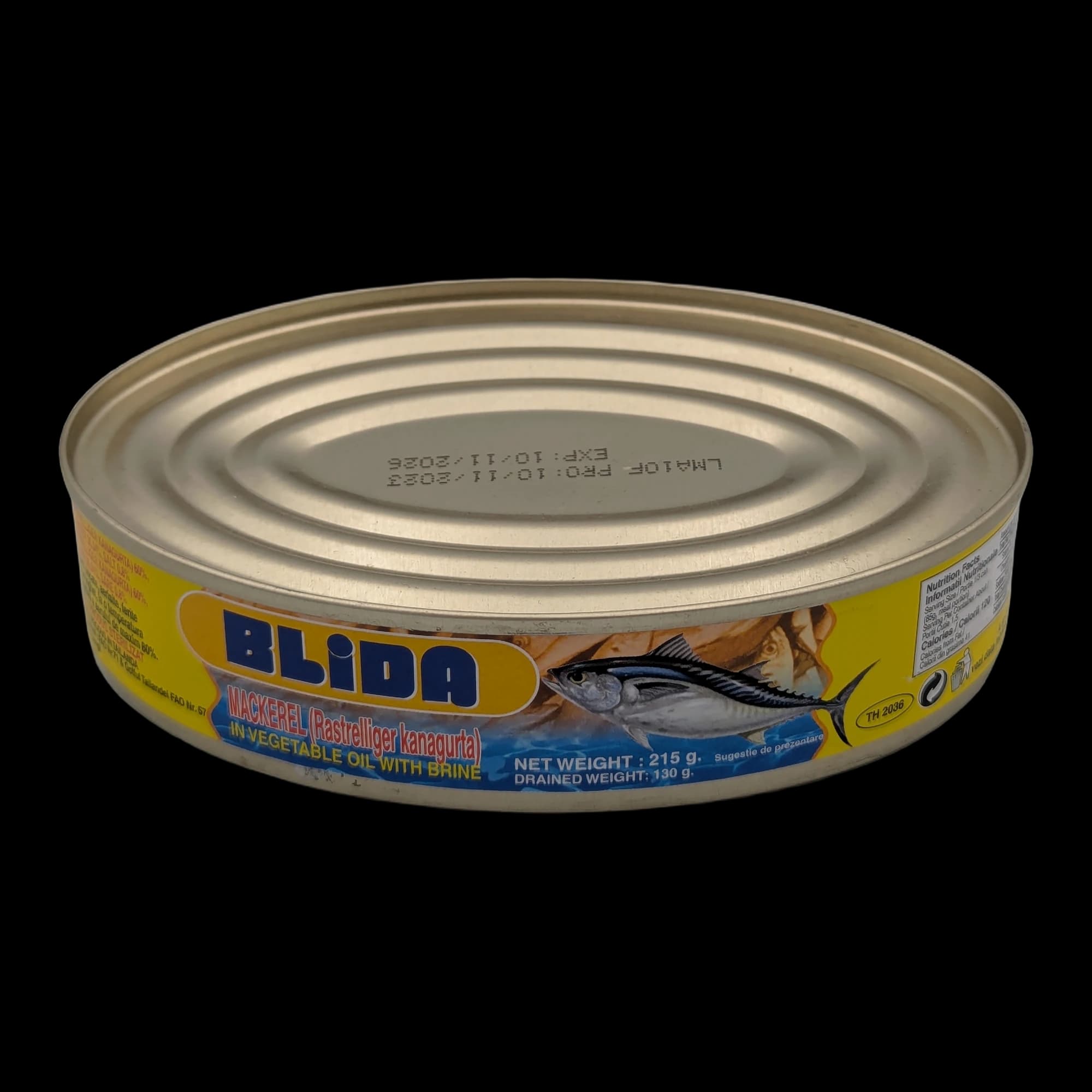 ماكريل (Rastrelliger kanagurta) في الزيت النباتي مع محلول ملحي